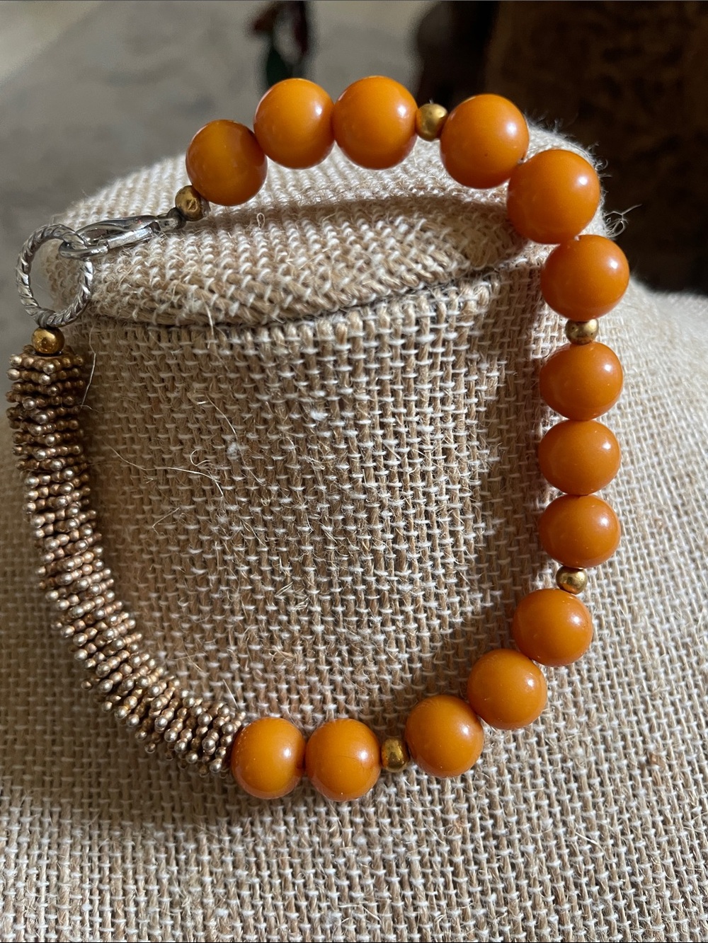 Bakelite Bead Bracelet with Gold and Silver Accents
